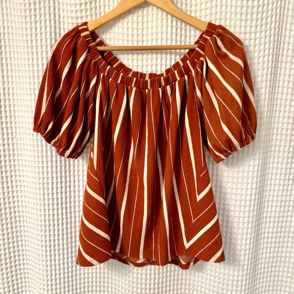 Anthropologie Elodie Striped Puff Sleeve Top Size Small